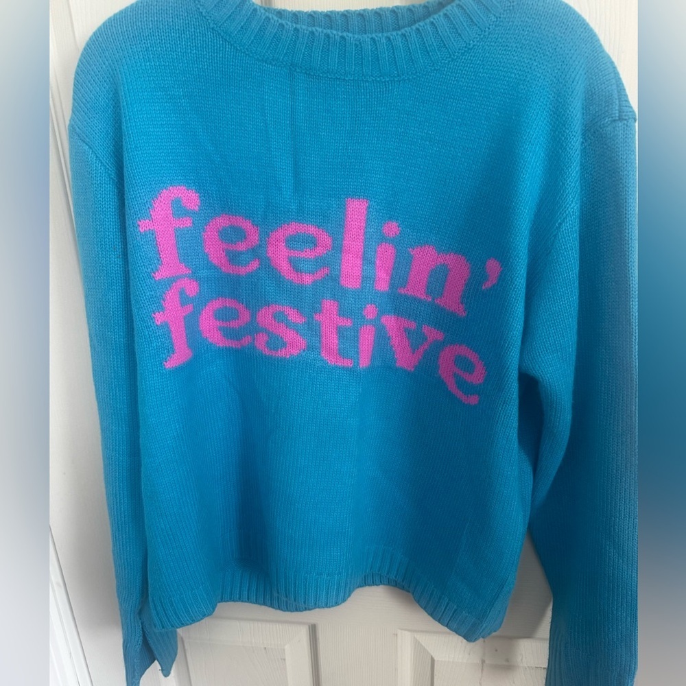 Panache Apparel FEELIN' FESTIVE SWEATER - BLUE Small - Picture 3 of 10